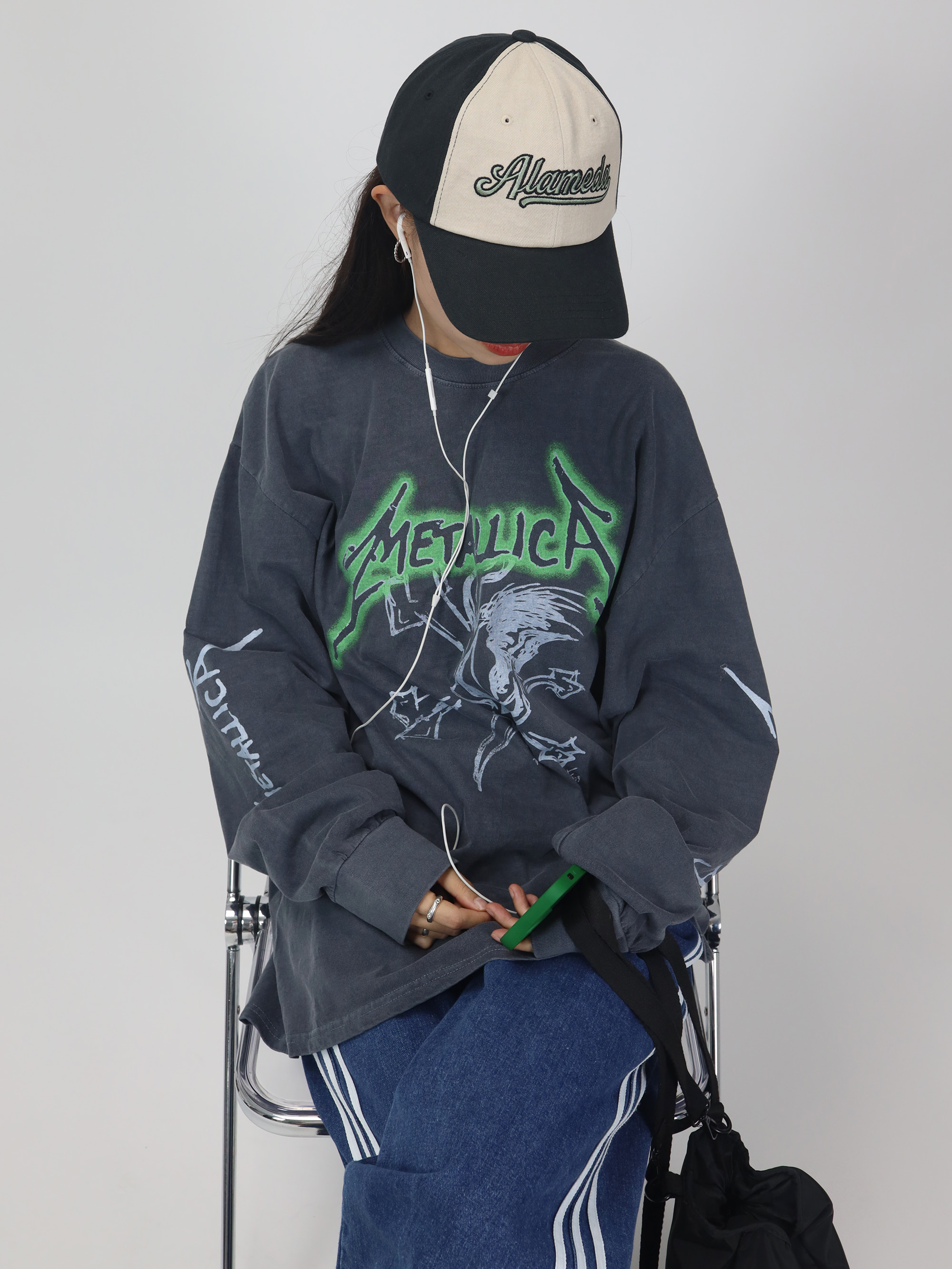 [UNISEX] 메탈리카 락밴드 해골 헤비메탈 오버핏 긴팔 티셔츠